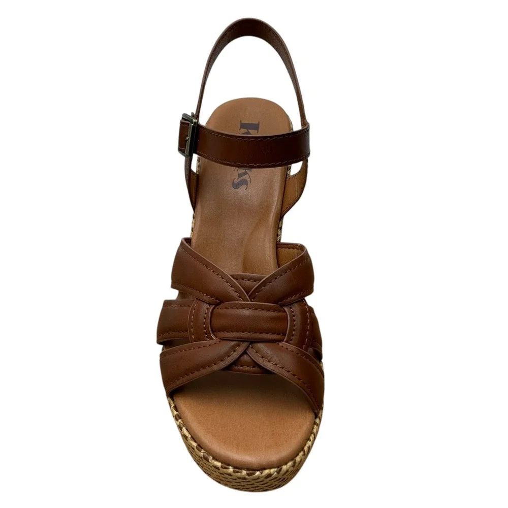 KORKS Dee‎ Womens Wedge Platform Sandal Size 9 Brown/Tan Faux-leather Block Heel